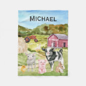 Couverture Polaire Adorable Animaux de ferme Aquarelle Grange Monogra (Devant)