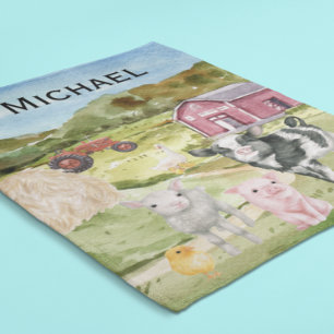Couverture Polaire Adorable Animaux de ferme Aquarelle Grange Monogra