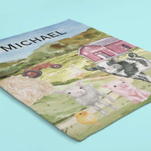 Couverture Polaire Adorable Animaux de ferme Aquarelle Grange Monogra