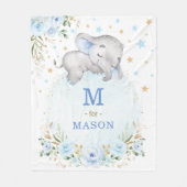 Couverture Polaire adorable bébé garçon éléphant bleu étoiles or Flor (Devant)