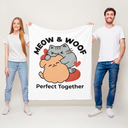 Couverture Polaire Adorable chat et chien Hug - Meow & Woof Design (En situation)