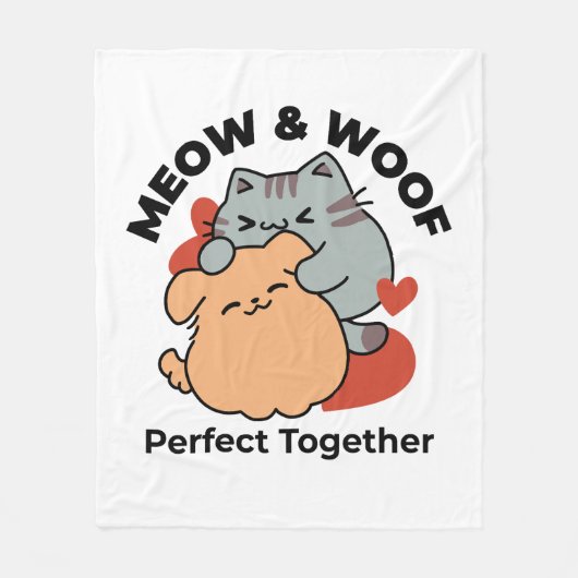 Couverture Polaire Adorable chat et chien Hug - Meow & Woof Design (Devant)