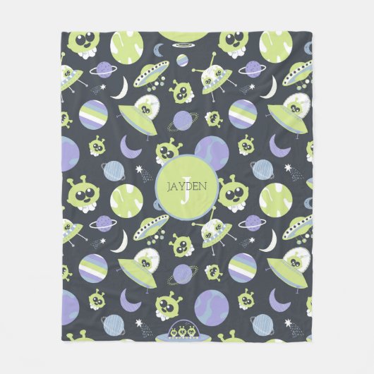 Couverture Polaire Adorable Green Aliens Space Ships UFO Kids (Devant)