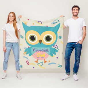 Couverture Polaire Adorable hibou bleu pastel enfants motifs