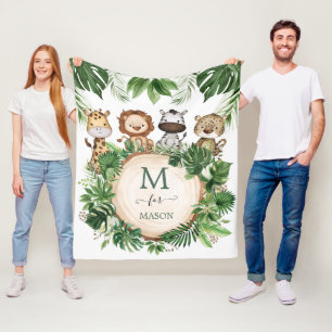 Couverture Polaire Adorable Jungle Animaux Tropical Safari Vert