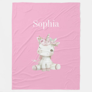 Couverture Polaire Adorable licorne florale blanche rose