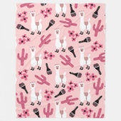 Couverture Polaire Adorable Llama Maraca Cactus blanc rose floral (Devant)