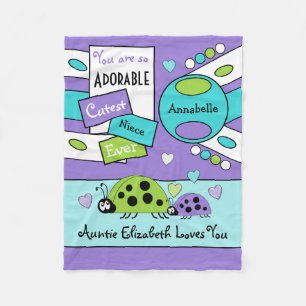 Couverture Polaire Adorable nièce ladybugs amour coeur violet vert