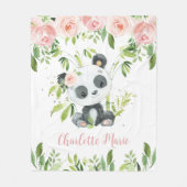 Couverture Polaire Adorable Panda Bear Rose Floral Vert (Devant)