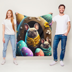 Couverture Polaire Adorable Pug avec des œufs de Pâques Un thème fest