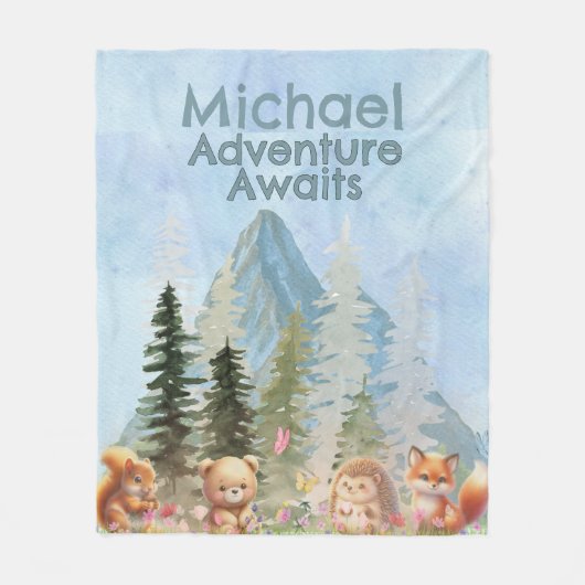 Couverture Polaire Adventure Awaits Personalized Woodland Animal Gift (Devant)