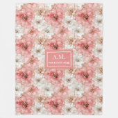 Couverture Polaire Aerial Pink and Gold Modern Ink Flowers Monogram (Devant)