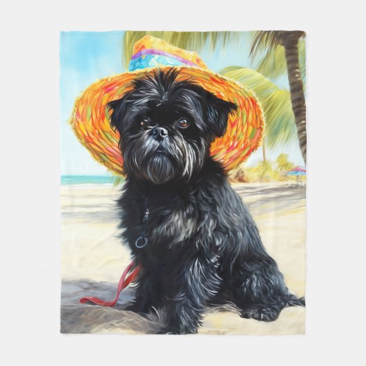 Couverture Polaire Affenpinscher sur la plage, cadeau d'été pour les  (Devant)