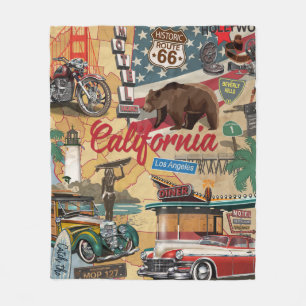 Couverture Polaire affiche de la Californie vintage avec attractions 