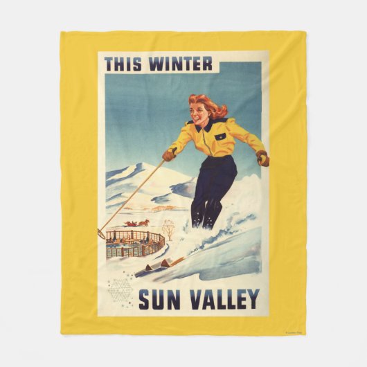 Couverture Polaire affiche de sourire et de ski de femme (Devant)