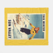 Couverture Polaire affiche de sourire et de ski de femme (Devant (Horizontal))