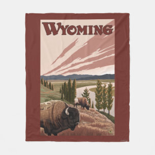 Couverture Polaire Affiche de Vintage voyage de bison de la rivière