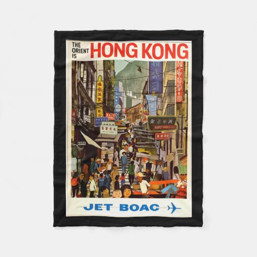 Couverture Polaire Affiche Vintage voyage rue Hong Kong (Devant)