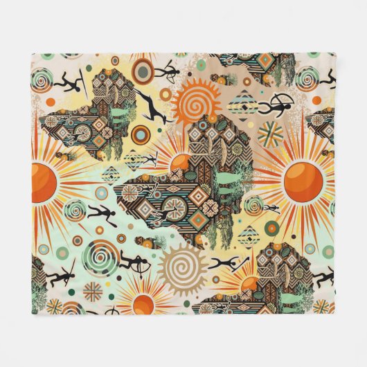 Couverture Polaire Africa Map Decorative Tribal Elements Pattern (Devant (Horizontal))