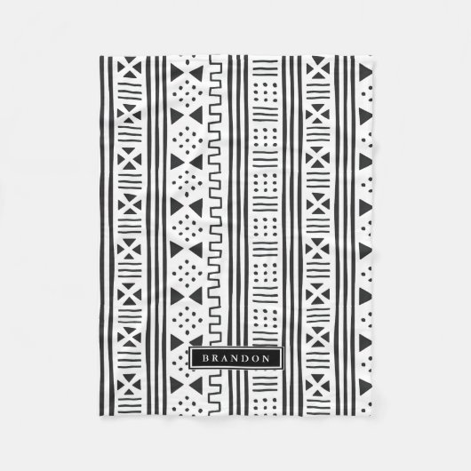 Couverture Polaire Africain MudCloth de Black|White inspiré (Devant)