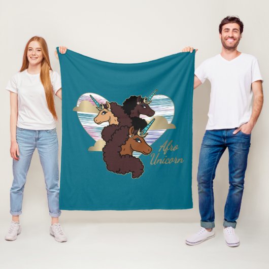 Couverture Polaire Afro Unicorn Trio Coeur Design (En situation)