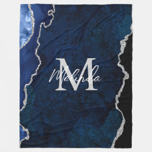 Couverture Polaire Agate de marbre bleu marine et argenté