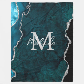 Couverture Polaire Agate de marbre bleu turquoise et argenté