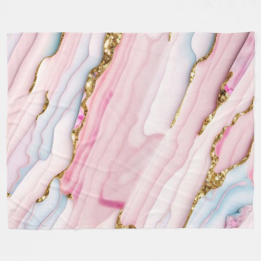 Couverture Polaire Agate Marble tendance Blue Pink Gold Collection (Devant (Horizontal))