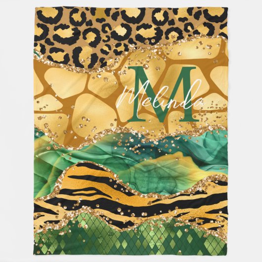 Couverture Polaire Agate Poster de animal Gold et Green Safari (Devant)