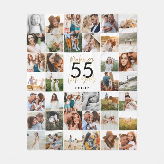 Couverture Polaire âge modifiable chic anniversaire multi photo scrip (Devant)