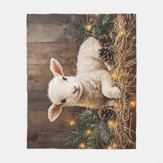 Couverture Polaire Agneau de Noël mignon peinture rustique (Devant)