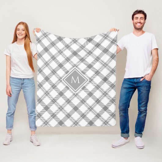 Couverture Polaire Agritourisme gris et blanc Tartan Plaid et Monogra (En situation)
