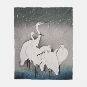 Couverture Polaire Aigrettes de Koson dans la neige : vintage japonai