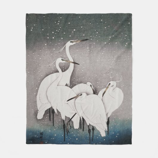 Couverture Polaire Aigrettes japonaises Grues Koson Neige d'hiver (Devant)