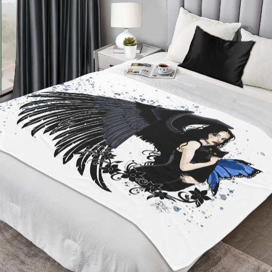 Couverture Polaire Ailes d'ange gothique Chat noir Fée bleue
