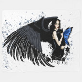 Couverture Polaire Ailes d'ange gothique Chat noir Fée bleue (Devant (Horizontal))
