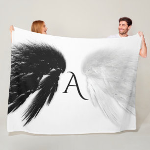 Couverture Polaire AILES D'ANGE Monogramme Noir + Blanc
