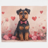 Couverture Polaire Airedale avec des Roses - Saint-Valentin (Devant (Horizontal))