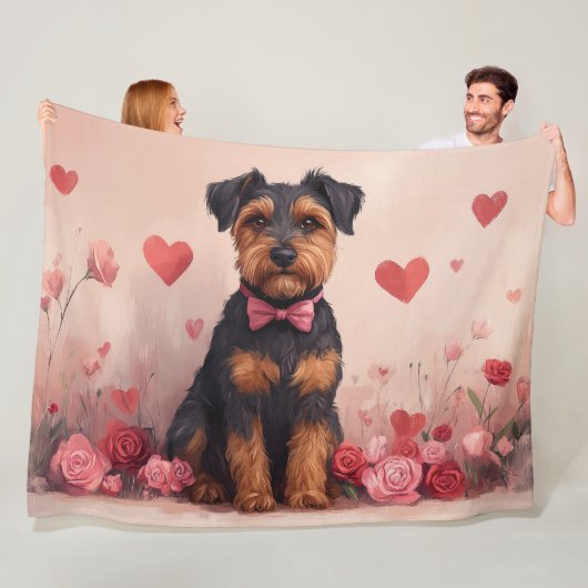 Couverture Polaire Airedale avec Rose - Saint Valentin (En situation)