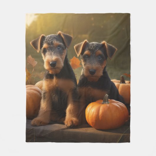 Couverture Polaire Airedale Chiot Automne Citrouille délice (Devant)