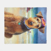 Couverture Polaire Airedale sur la plage, cadeau d'été pour les amour (Devant (Horizontal))