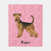 Couverture Polaire Airedale Terrier Chien Avec Coeurs Rose Et Nom (Devant)