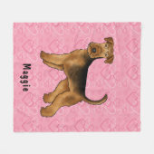 Couverture Polaire Airedale Terrier Chien Avec Coeurs Rose Et Nom (Devant (Horizontal))