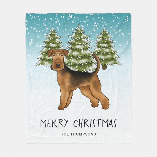 Couverture Polaire Airedale Terrier Chien Snowy Winter Forest Et Text (Devant)