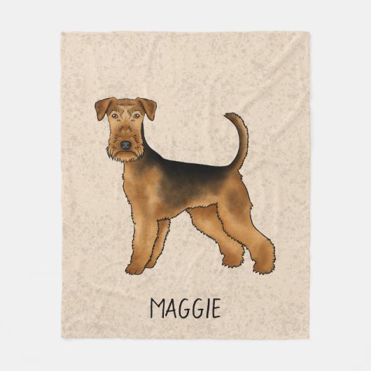 Couverture Polaire Airedale Terrier Cute Dessin Chien Et Nom Beige (Devant)