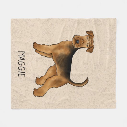 Couverture Polaire Airedale Terrier Cute Dessin Chien Et Nom Beige (Devant (Horizontal))