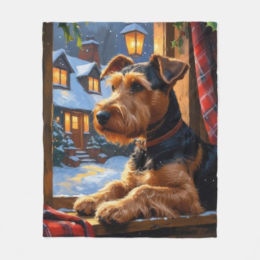 Couverture Polaire Airedale Terrier With Christmas Lights Holiday (Devant)