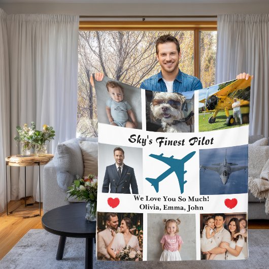 Couverture Polaire Airplane Family Photo Collage Sky's Finest Pilot