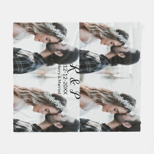 Couverture Polaire Ajouter couple photo merisier marié ajouter date a (Devant (Horizontal))