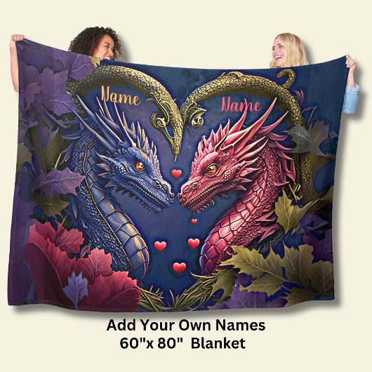 Couverture Polaire Ajouter des noms, dragon de Couples Bleus et Rose